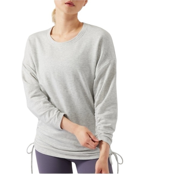 Athleta | Lombard Grey Soft Ruched Side & Cuff Sweatshirt Tie Sides Size XL - Picture 1 of 7